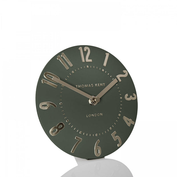 Thomas Kent Mulberry mantle clock in olive green, stylish home decor clock with classic design from Gallery Direct.