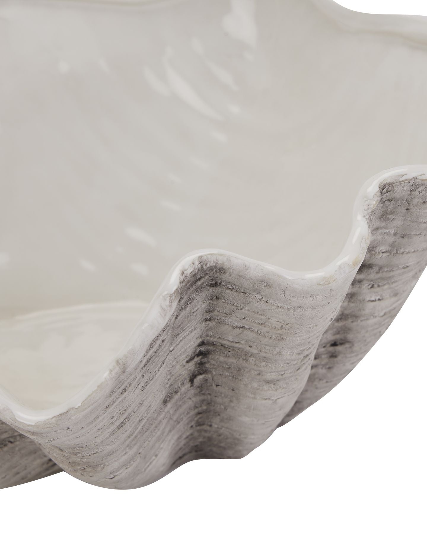 Large neutral stone clam shell bowl by Hill Interiors, elegant home decor piece with a matte finish, perfect for coastal-inspired interiors.