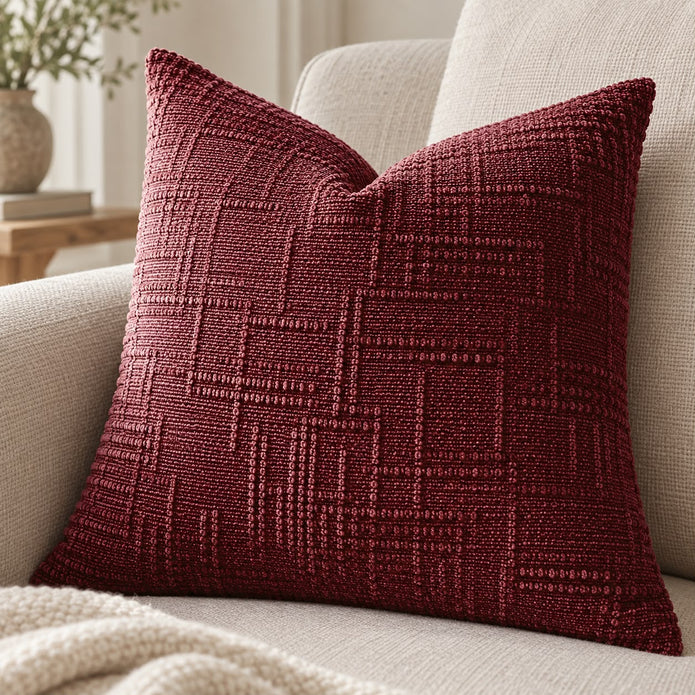Burgundy Chenille Textured Cushion Cover