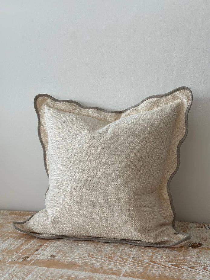 Chloe Cream And Greige Scalloped Cushion Cover