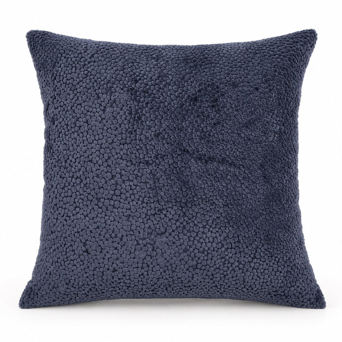 Navy Blue Velvet Bingham Cushion Cover, full view of the navy textured cushion on white