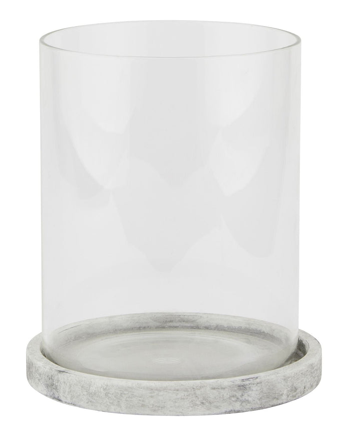 Athena Stone Natural Hurricane Candle Lantern from Hill Interiors, elegant home decor with a stone finish and glass enclosure for candles.