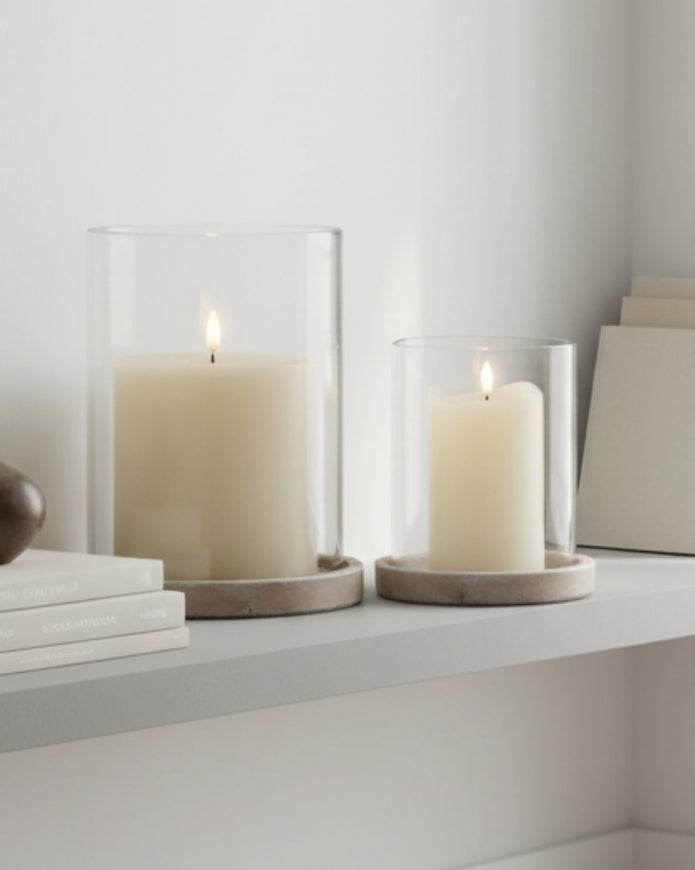 Siena Matt Brown Stone Hurricane Candle Lantern by Hill Interiors, home decor with a classic design and glass enclosure for candles.