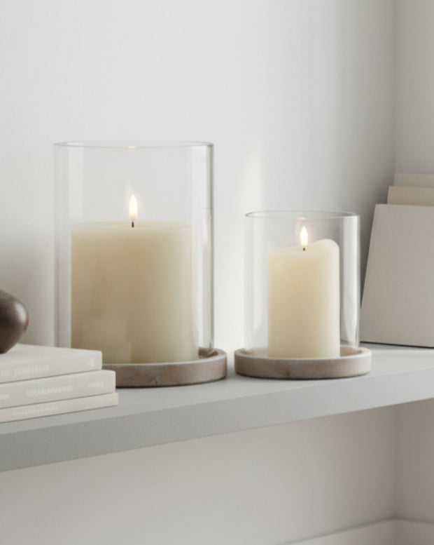 Siena Matt Brown Stone Hurricane Candle Lantern by Hill Interiors, home decor with a classic design and glass enclosure for candles.