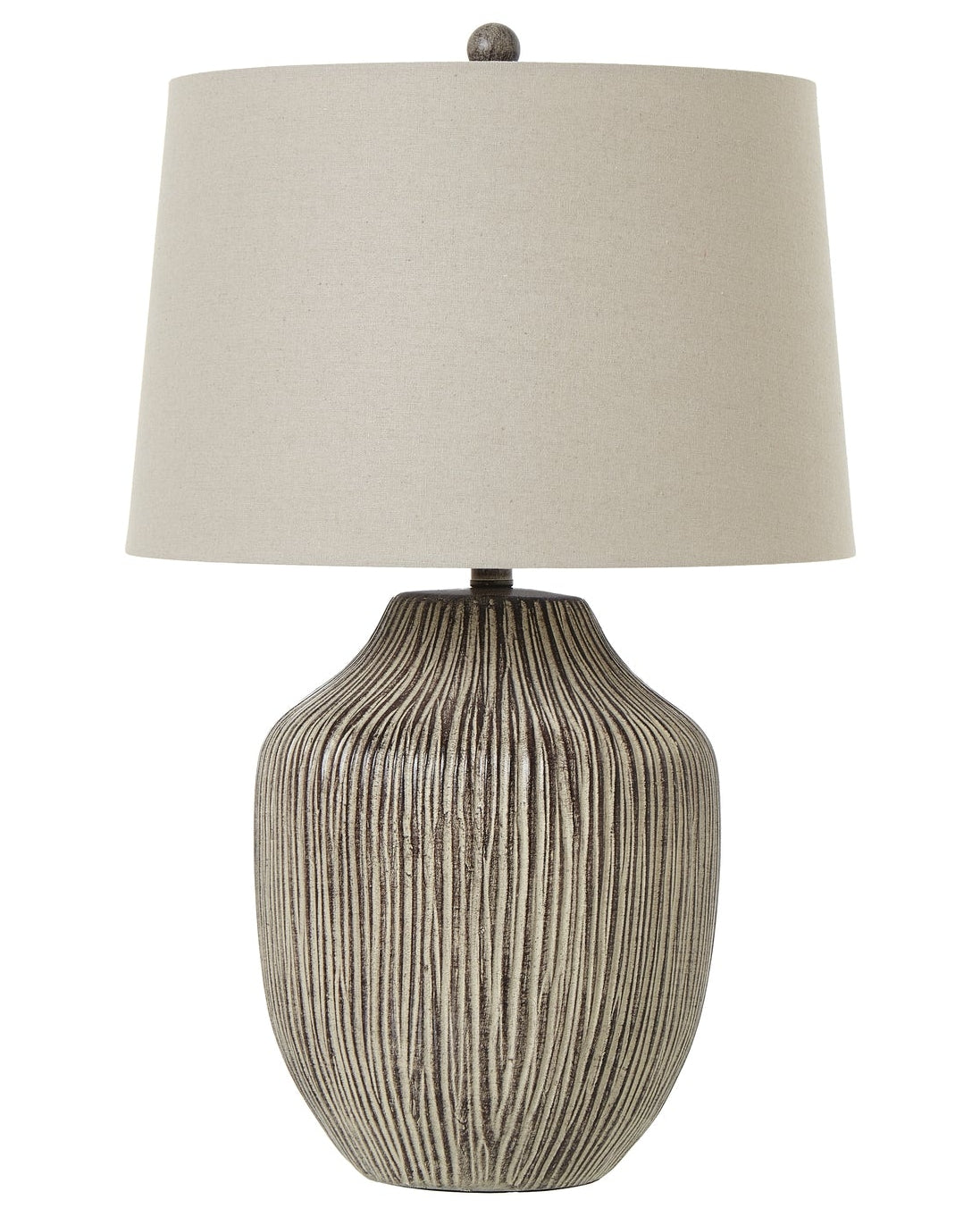 Ochre brown wooden lamp from Hill Interiors, modern lighting fixture with a warm wooden finish and sleek design.