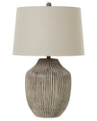 Ochre brown wooden lamp from Hill Interiors, modern lighting fixture with a warm wooden finish and sleek design.