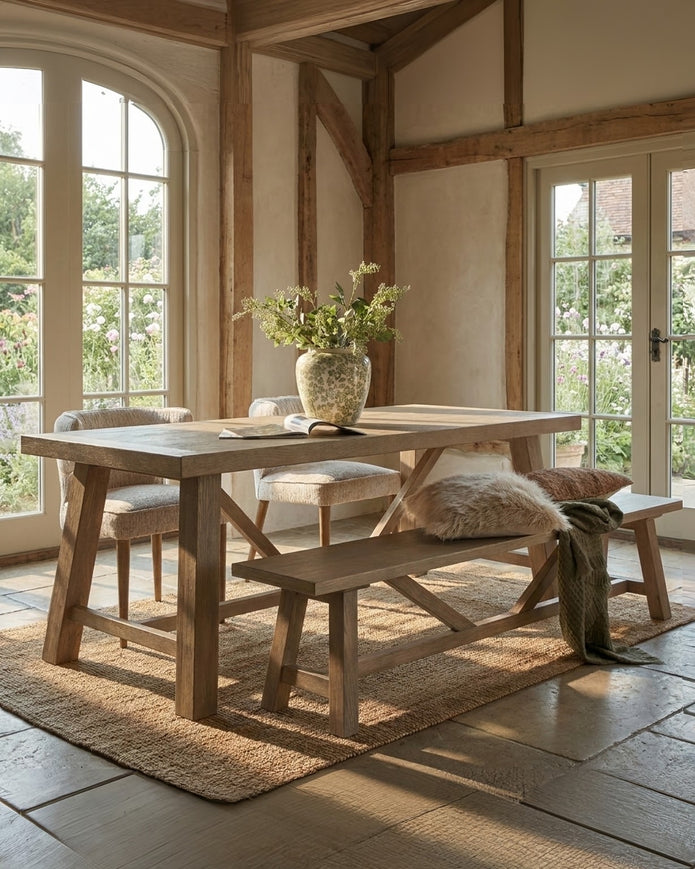 Large Haldon Collection dining table by Hill Interiors, showcasing a spacious wooden table with a sleek, modern design.