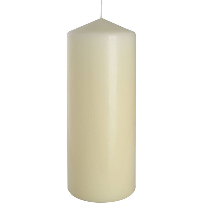 Ivory pillar candle 80x200mm from Ancient Wisdom, showcasing a tall, smooth wax candle ideal for decorative or ambient lighting.
