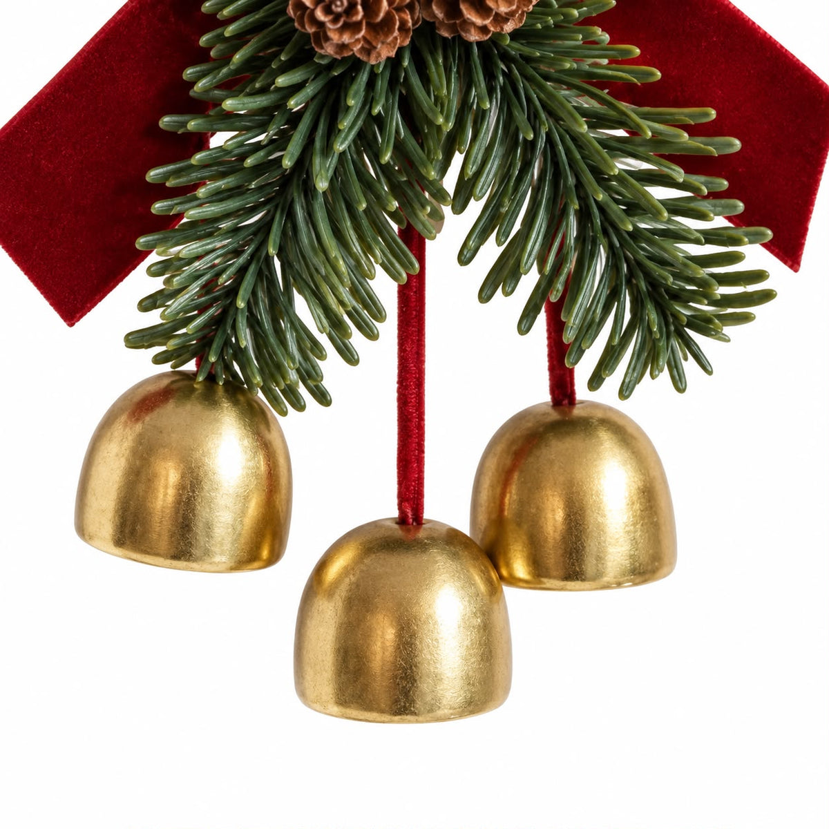 Triple Gold Bell & Burgundy Bow Hanging Ornament — product image 6