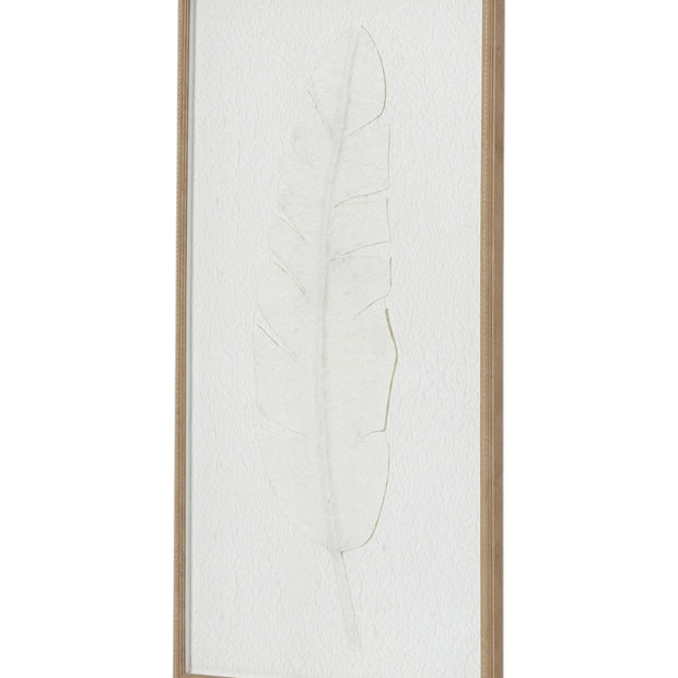 Large white feather print wall art in a frame, designed by Hill Interiors, displayed on a neutral wall.