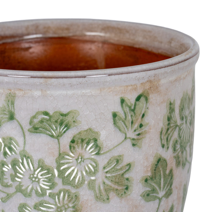 Green Floral Plant Pot