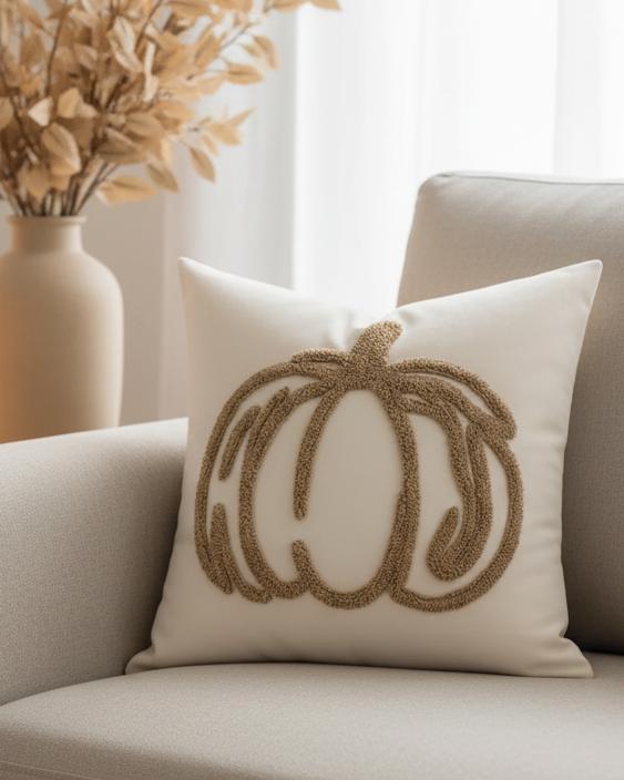Beige Chenille Pumpkin Cushion Cover