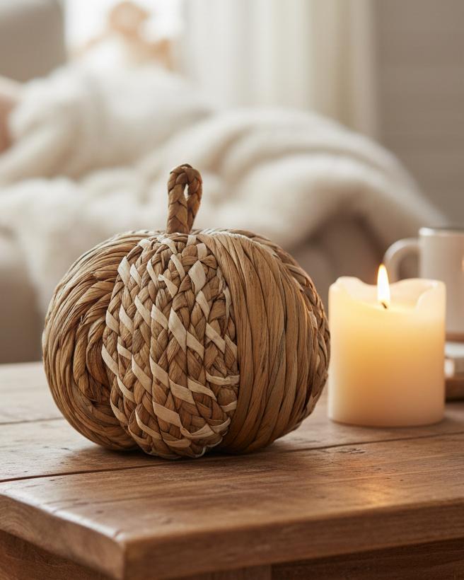 Natural Rattan Plaited Pumpkin – Rustic Handmade Autumn Decoration