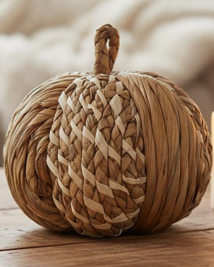 Natural Rattan Plaited Pumpkin – Rustic Handmade Autumn Decoration