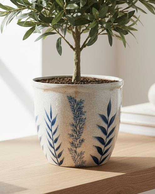 Blue Floral Plant Pot