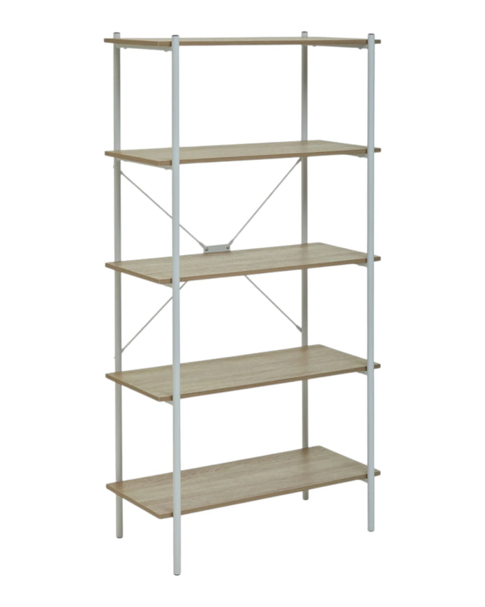Natural oak five-tier shelving bookcase from Interiors by Premier, showcasing open storage with a sleek, modern design.