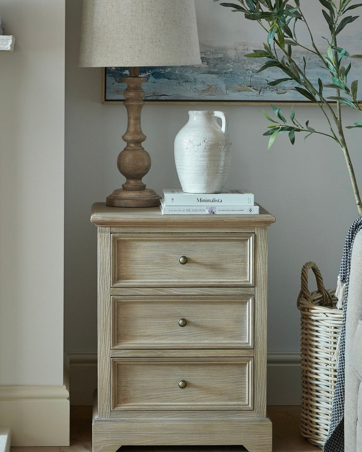 Delphine Collection 3 Drawer Bedside Chest by Hill Interiors, wooden furniture with sleek drawers and modern design.