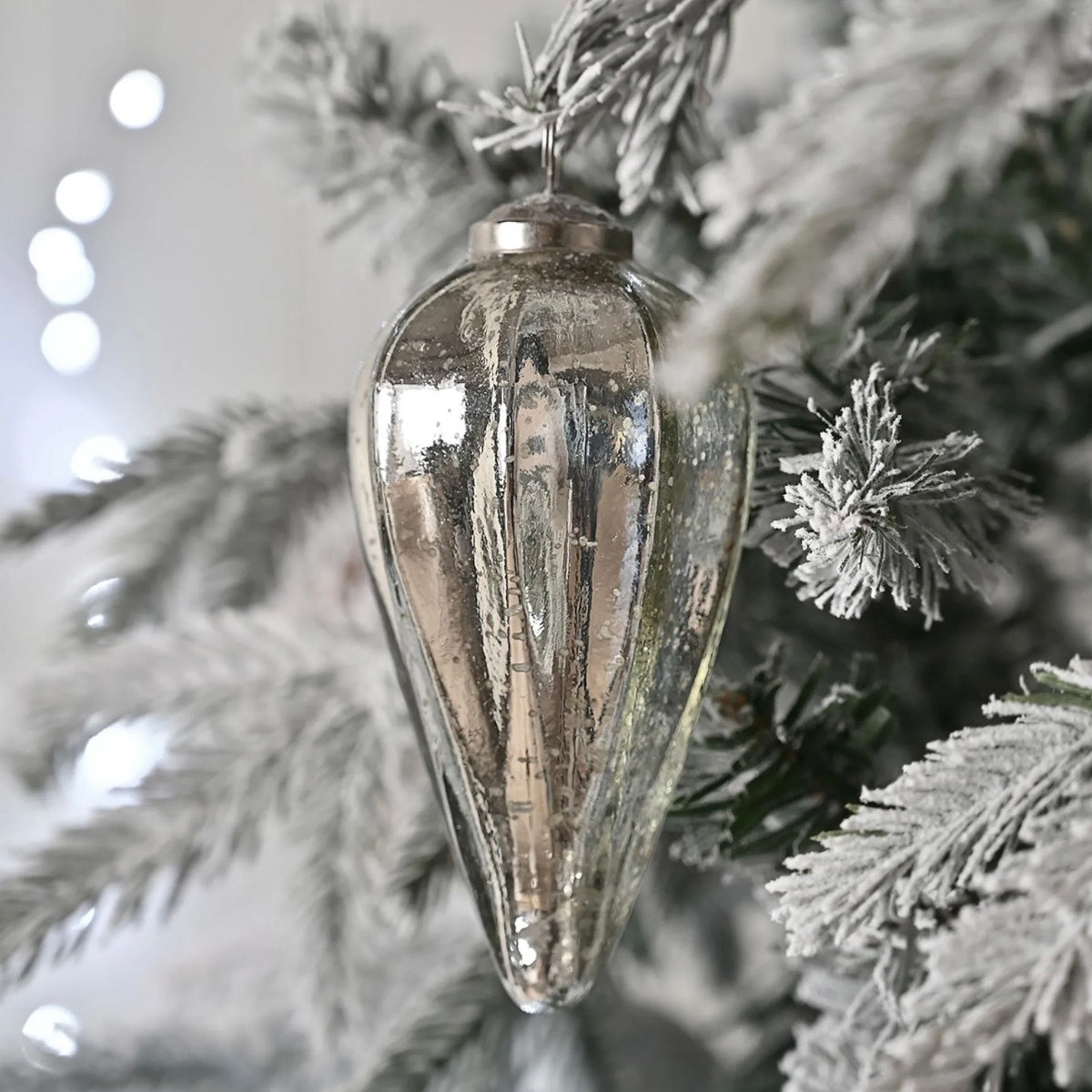 Silver Glass Christmas Teardrop Hanging Decoration