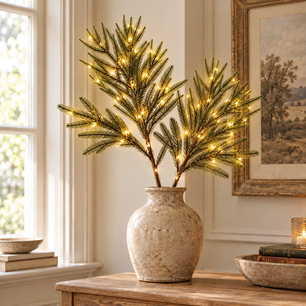 Artificial Luxury Green Norfolk LED Light Up Stems - Set of Two