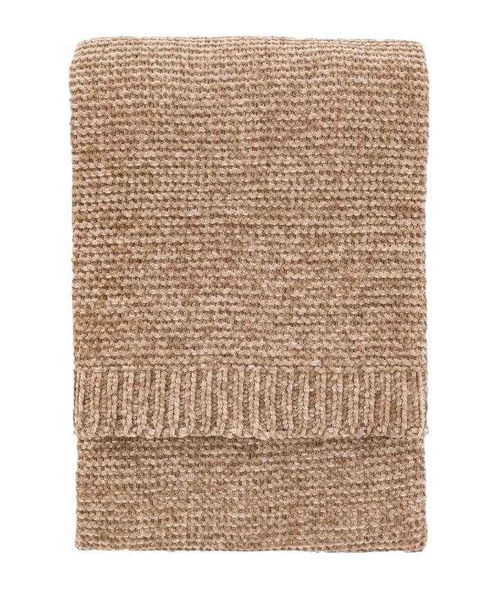 Beige Luxe Chunky Chenille Throw blanket by Gallery Direct, soft and cozy for living room or bedroom decor.