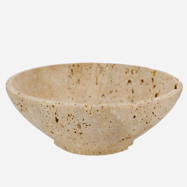 Travertine Decorative Small Bowl, small travertine bowl with natural pores against white