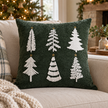 Green Embroidered Fluffy Christmas Tree Cushion Cover