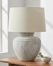 Hill Interiors Ludlow Extra Large Ribbed Stone Lamp for stylish lighting, featuring textured stone base and modern design.