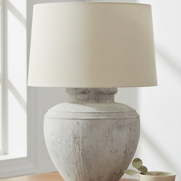 Hill Interiors Ludlow Extra Large Ribbed Stone Lamp for stylish lighting, featuring textured stone base and modern design.