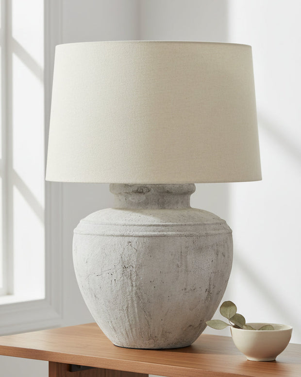 Hill Interiors Ludlow Extra Large Ribbed Stone Lamp for stylish lighting, featuring textured stone base and modern design.