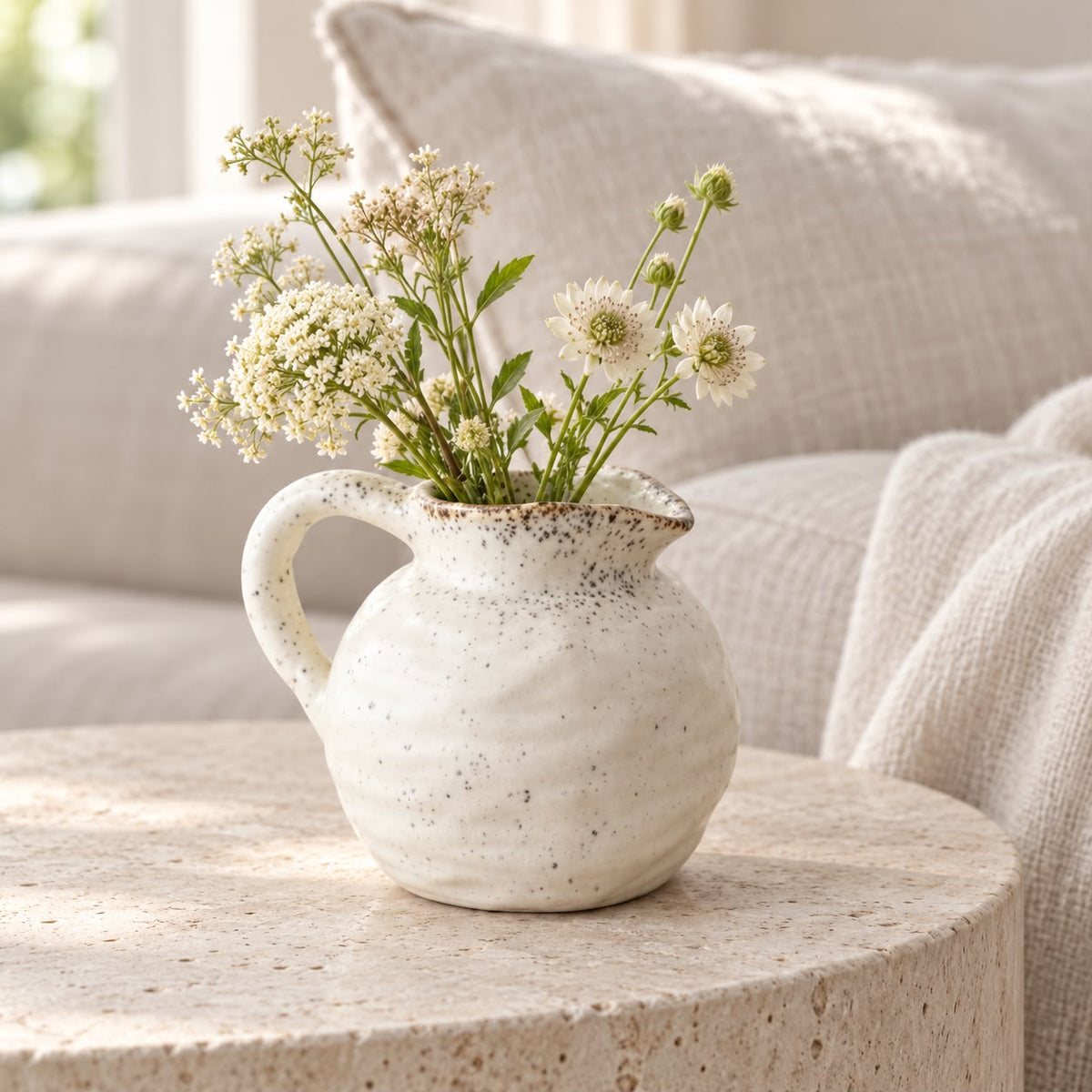 Natural Cream Speckled Ceramic Jug Vase