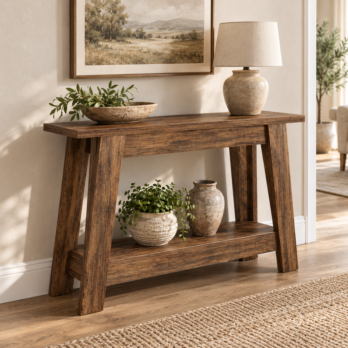 Rustic Natural Medium Wood Effect Console Table