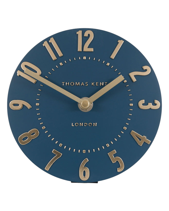 Thomas Kent Mulberry 6-inch Midnight Blue Mantle Clock by Gallery Direct, featuring a round face and classic design.