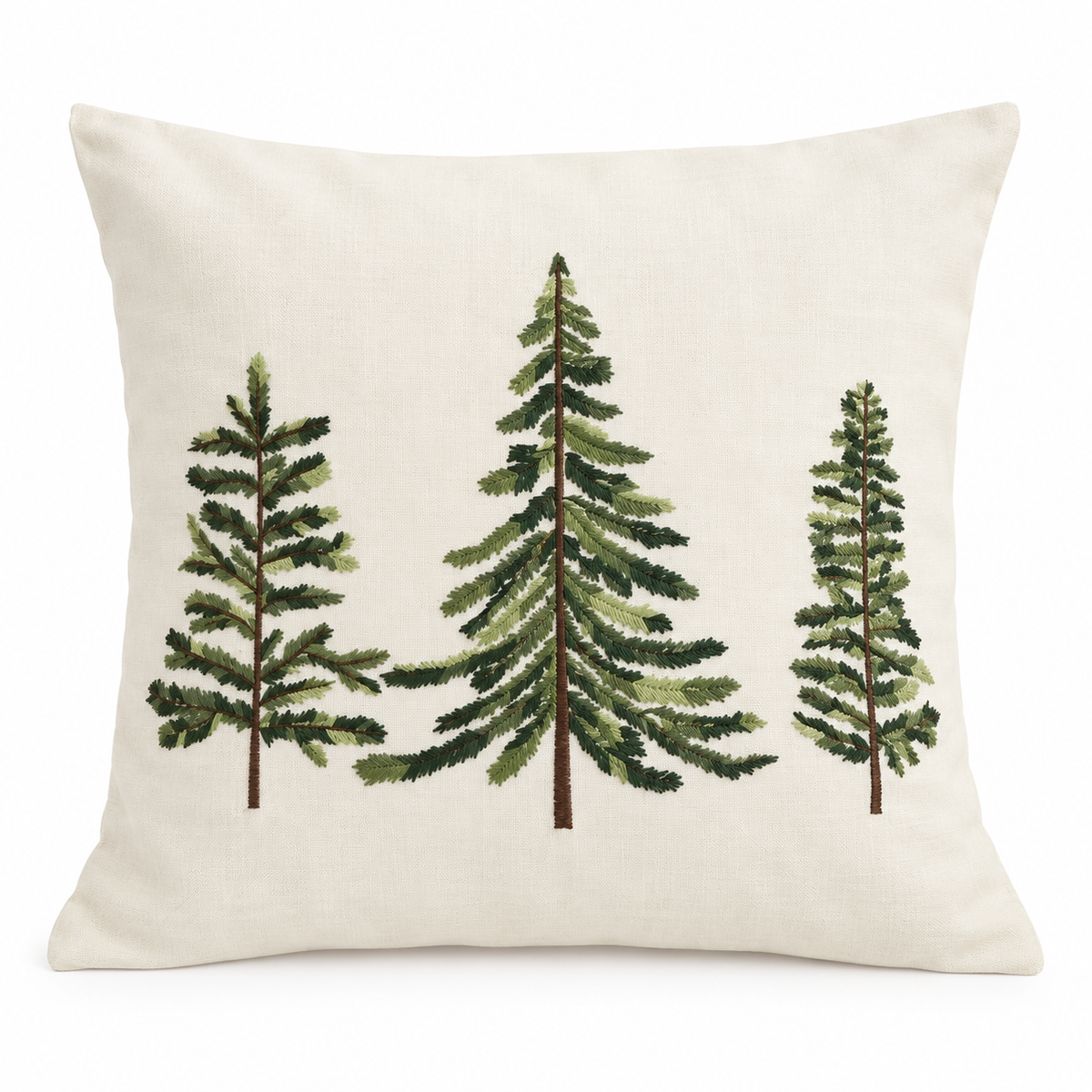 Cream And Green Embroidered Christmas Tree Cushion Cover