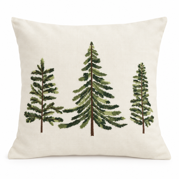 Cream And Green Embroidered Christmas Tree Cushion Cover