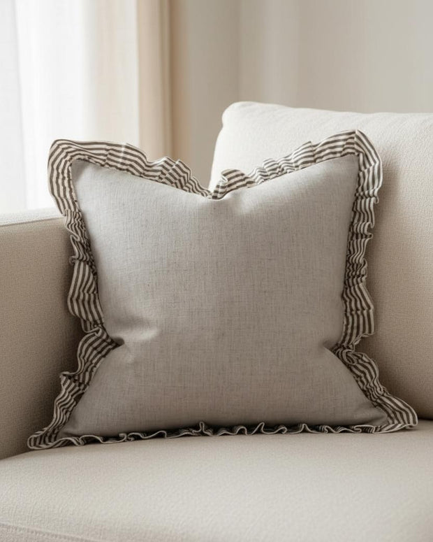 Bella Chocolate Brown Ruffle Square Cushion Cover