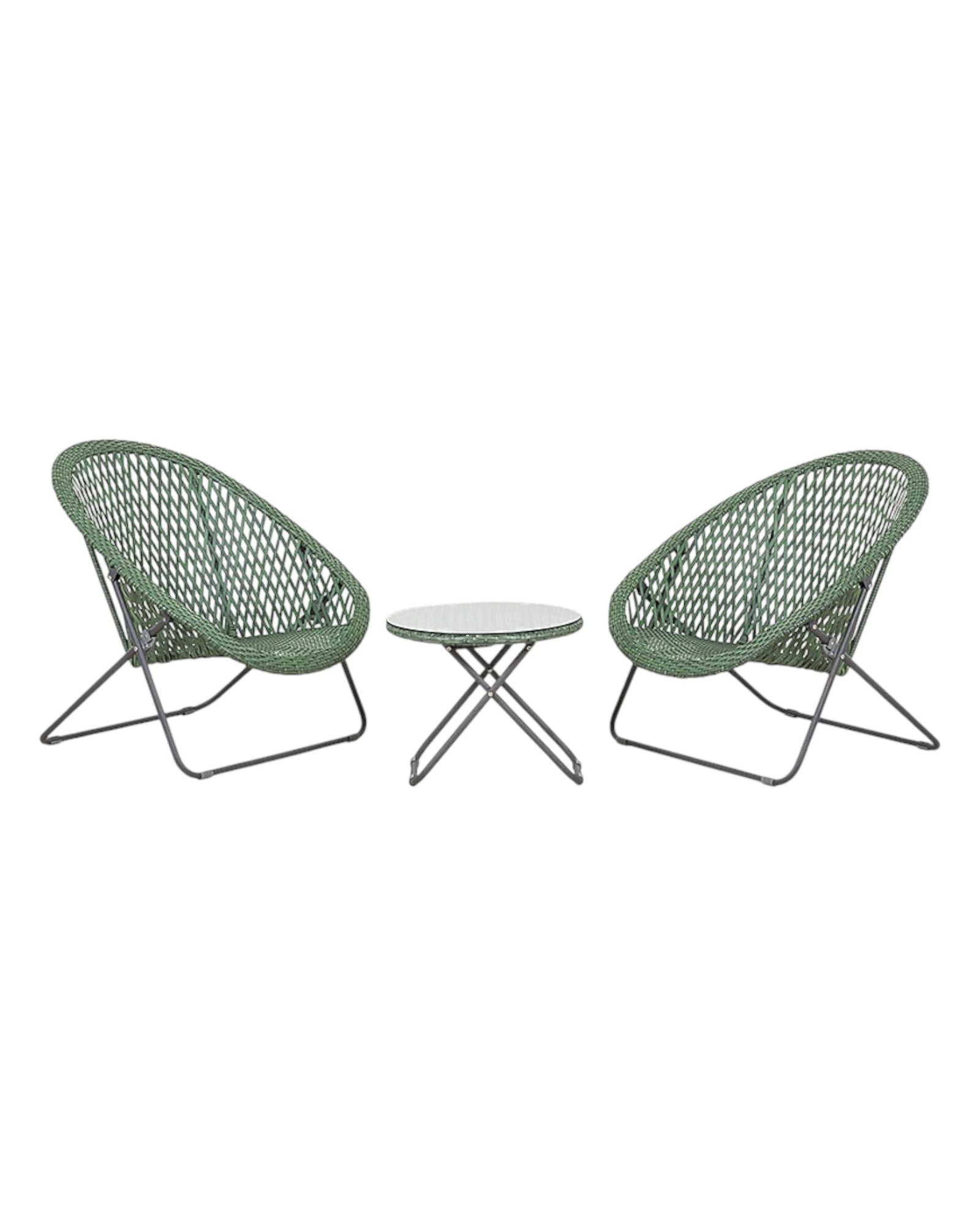 Green rattan garden furniture set with a chair and table by Pacific Lifestyle Ltd, perfect for outdoor relaxation and gatherings.