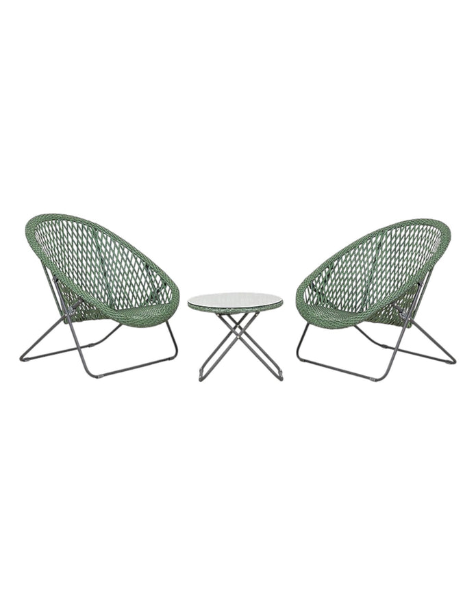 Green rattan garden furniture set with a chair and table by Pacific Lifestyle Ltd, perfect for outdoor relaxation and gatherings.