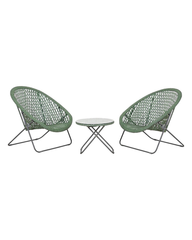 Green rattan garden furniture set with a chair and table by Pacific Lifestyle Ltd, perfect for outdoor relaxation and gatherings.