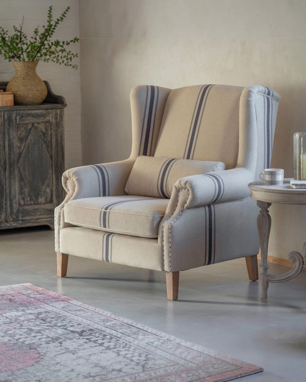 Monroe Blue Striped Large Armchair