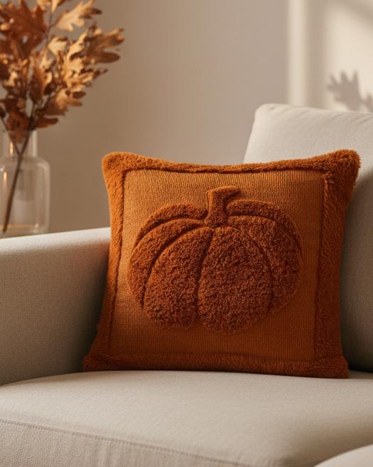 Orange Fluffy Large Pumpkin Cushion Cover
