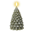 LED Light Up Green Christmas Tree Candle, medium green tree candle with a glowing tip against white