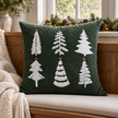 Green Embroidered Fluffy Christmas Tree Cushion Cover