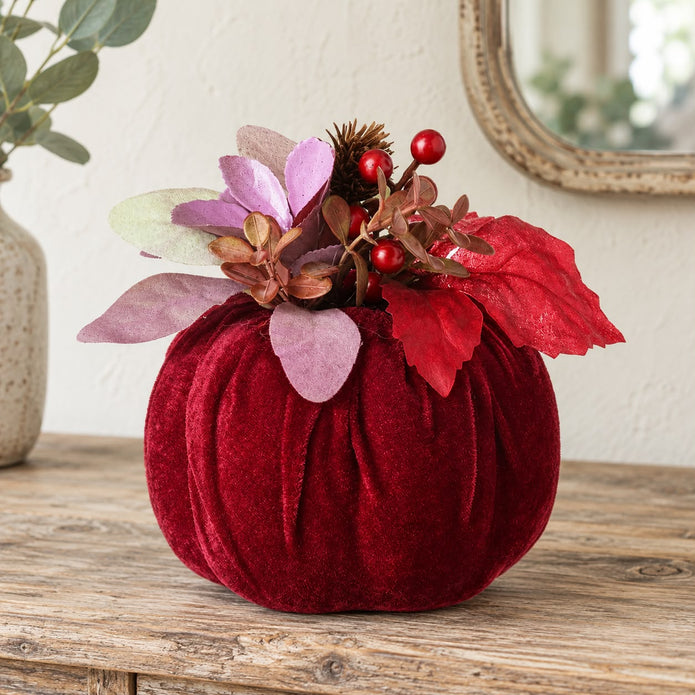 Burgundy Velvet Foliage Pumpkin