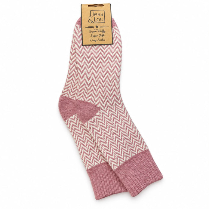 Pink Herringbone Cosy Socks