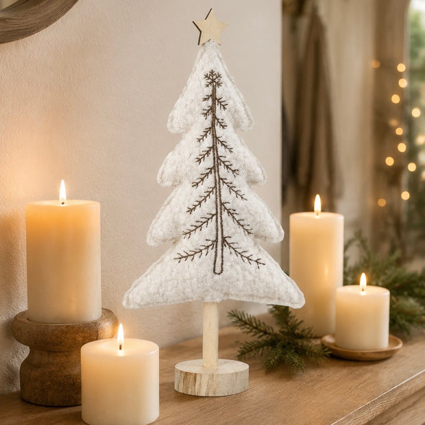 Tall Felt Tree With Star On Wood Base