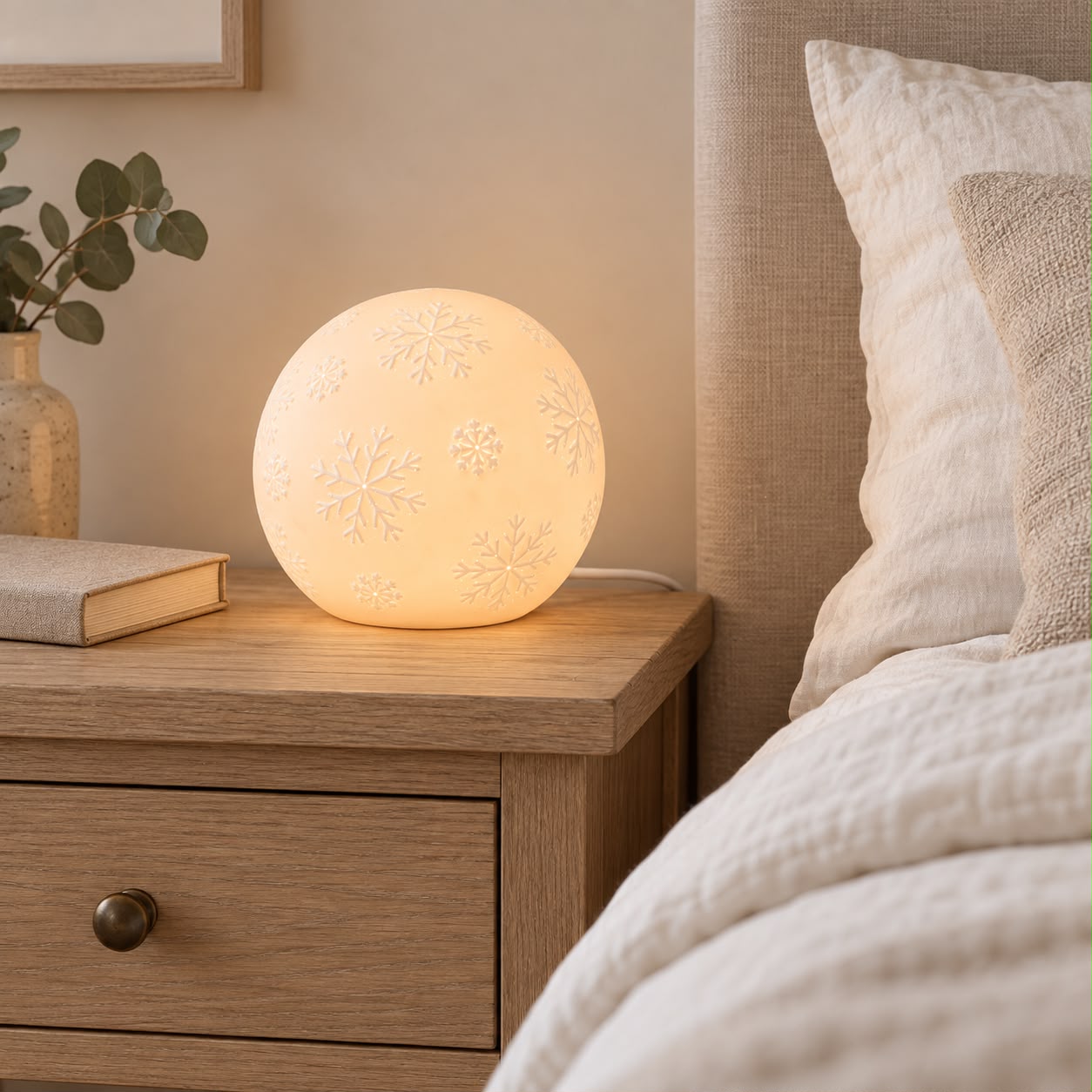 White Porcelain Snowflake LED Light Up Ball