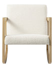 Cream boucle sherpa rocking chair by Starlight Express with plush fabric and wooden legs for cozy, stylish seating.