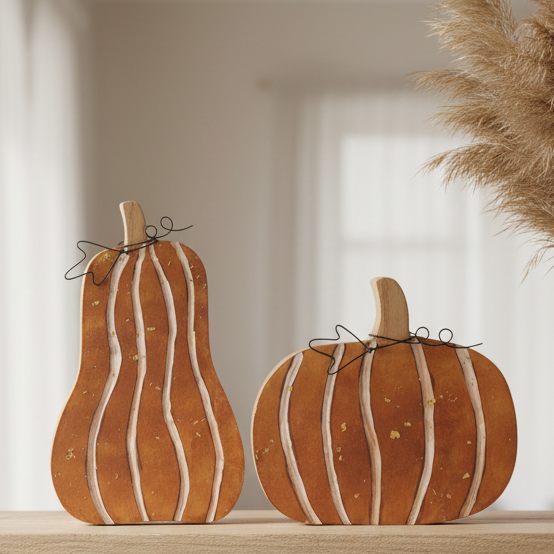 Wooden Orange Pumpkin Decoration