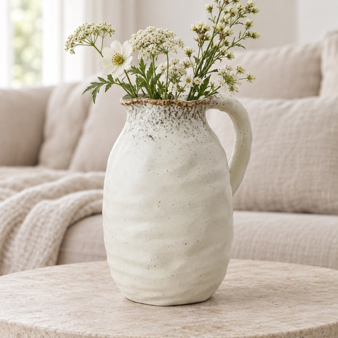 Natural Cream Speckled Ceramic Jug Vase