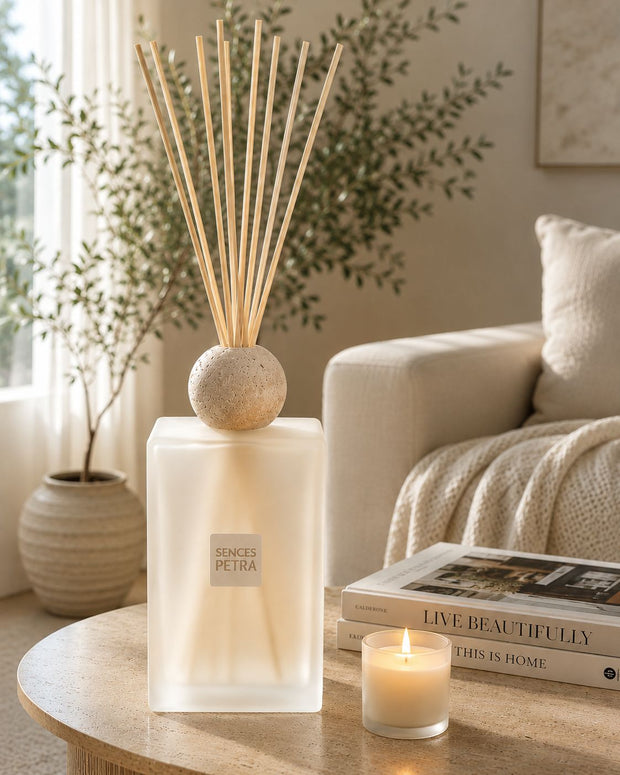 Petra Extra Large Reed Diffuser with Travertine Top – Pink Pepper Home Fragrance